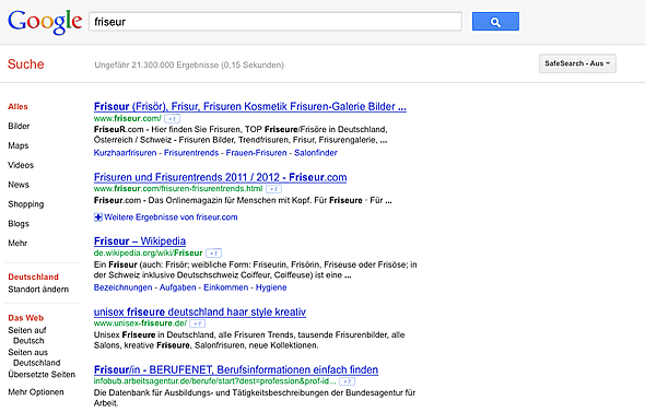 Google Suchergebnisse für "Friseur" mit Standort "Deutschland" Google Suchergebnisse für "Friseur" mit Standort "Deutschland"