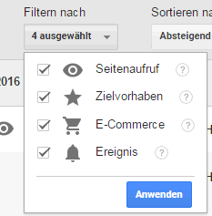 Filter im Nutzer-Explorer